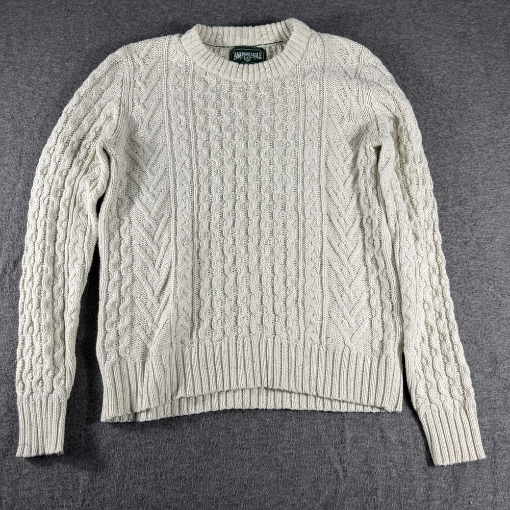 American Eagle Sweater Womens L Cotton Blend Cable Knit Fisherman Minimalist - Picture 1 of 8